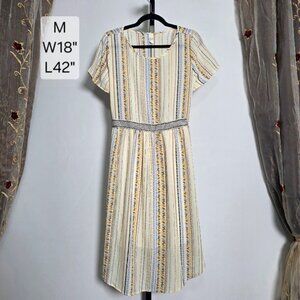 Flamingo Dress Size M Cream Blue Vertical Striped Boho Midi High Low Hem USA